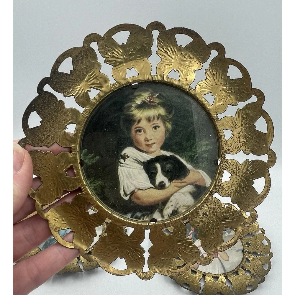Vtg Butterfly Mini Portrait Wall Decor Brass Set Of 4 Made In England Victorian